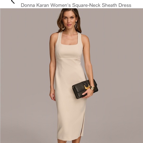 Donna Karan NWT Cream Halter Sheath Midi Cross back Dress - Picture 2 of 10